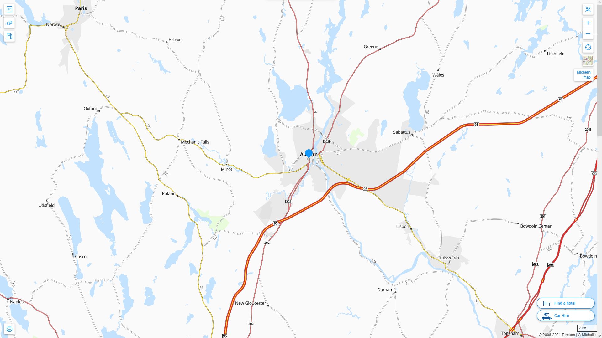 Auburn Maine Highway and Road Map